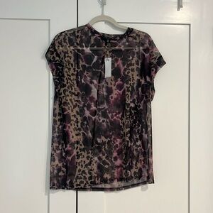 See-through leopard shirt with pink accents, Ari, uncomfortable, brand new!